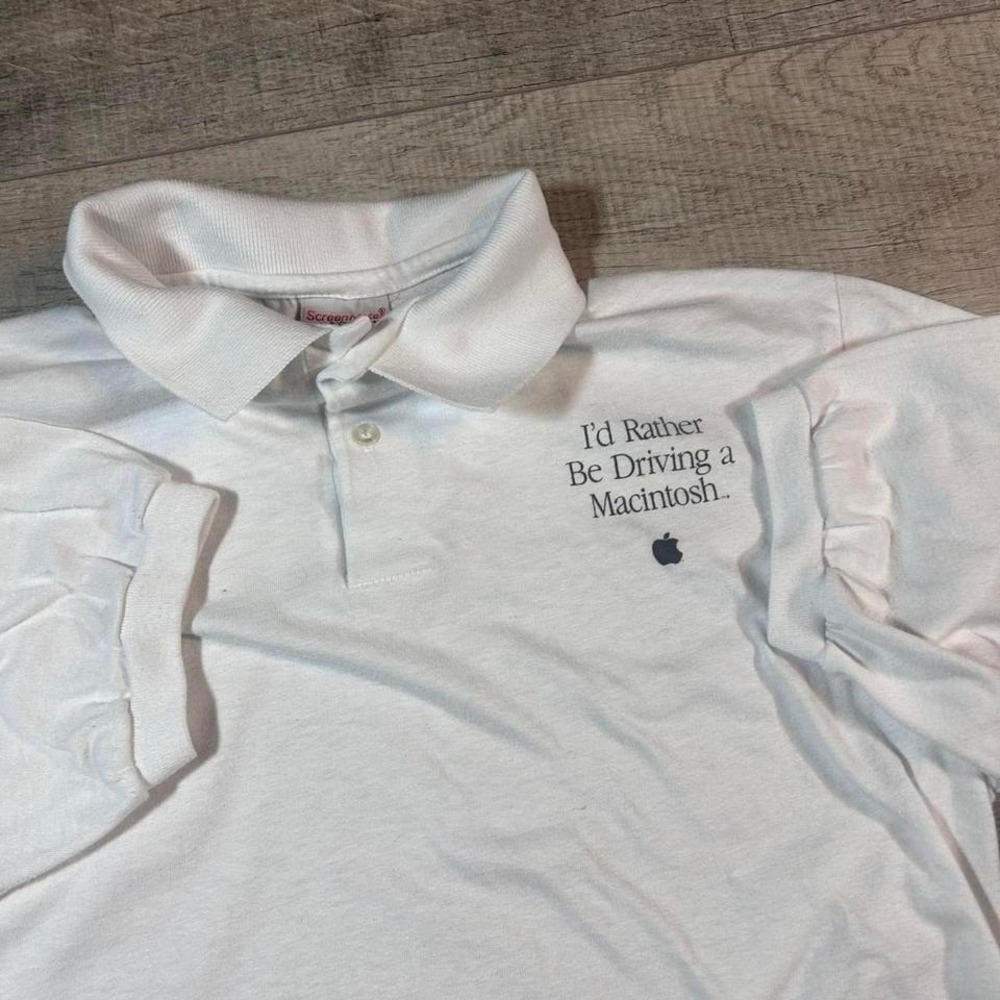 True vintage rare grail 80s white polo tech apple macintosh tee Size XL modern L
